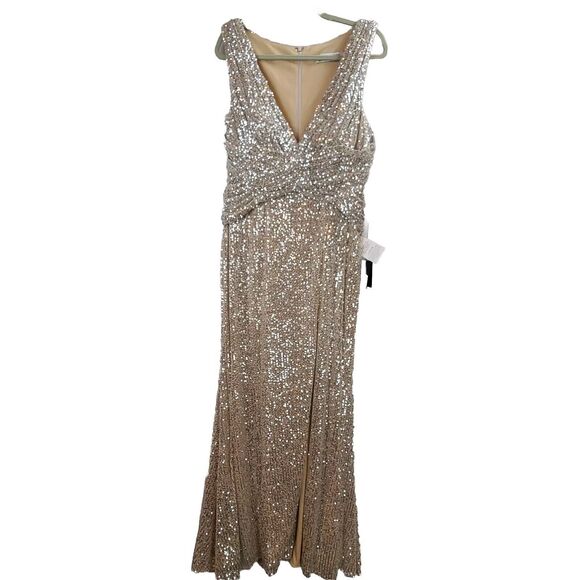 New MAC DUGGAL 26598 Nude Sequim V-Neck Wrap Waist Gown Women's (16)--$398 - Picture 5 of 16